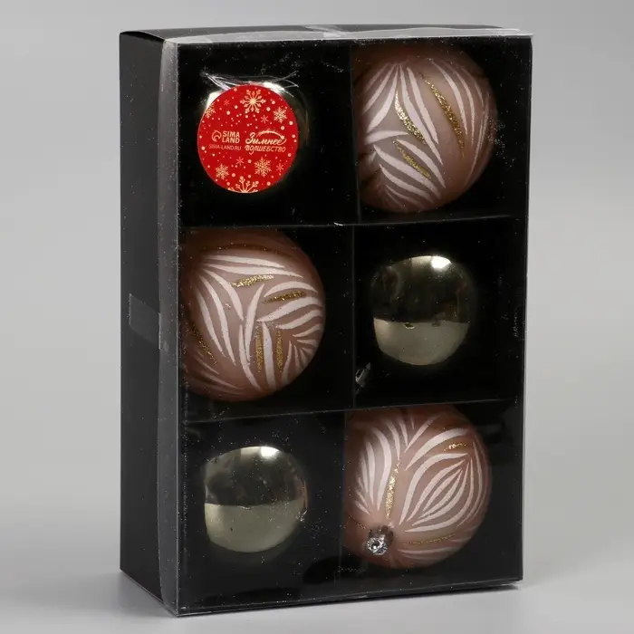 Ёлочные игрушки &laquo;Морозная росшивь&raquo;, шары новогодние, d=7.5 см, набор 6 шт., штрихи, МИКС