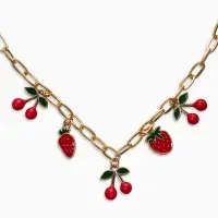 Цепь с подвесками "Вишня-клубника", цвет красный в золоте 40+удл