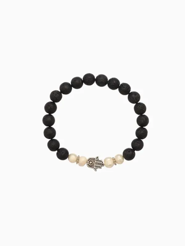 Браслет  Браслет "Хамса" жемчуг, лава, длина 18 см