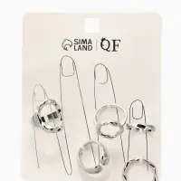 Набор колец 5 шт "Новый стиль" мятый, размер МИКС, цвет серебро