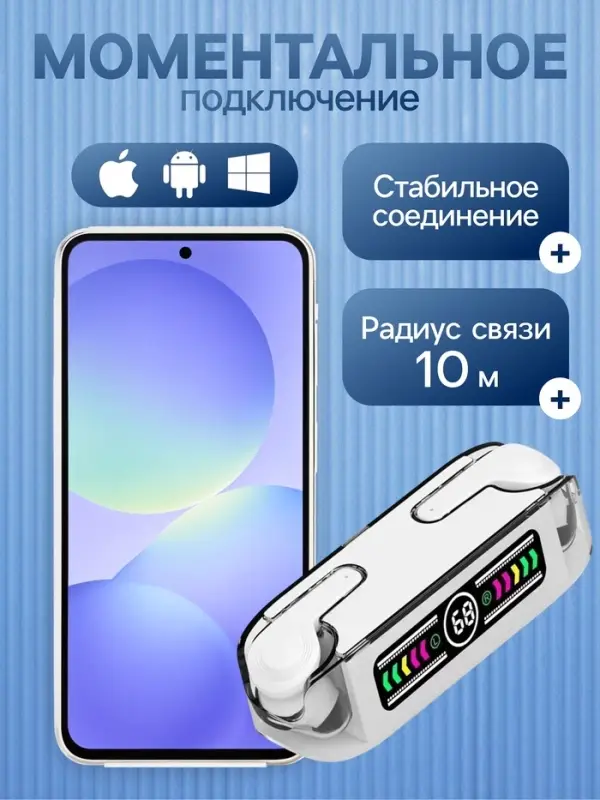 Наушники беспроводные KM12, TWS, вкладыши, Bluetooth 5.0, 30/200 мАч, белые в прозрачном кейсе