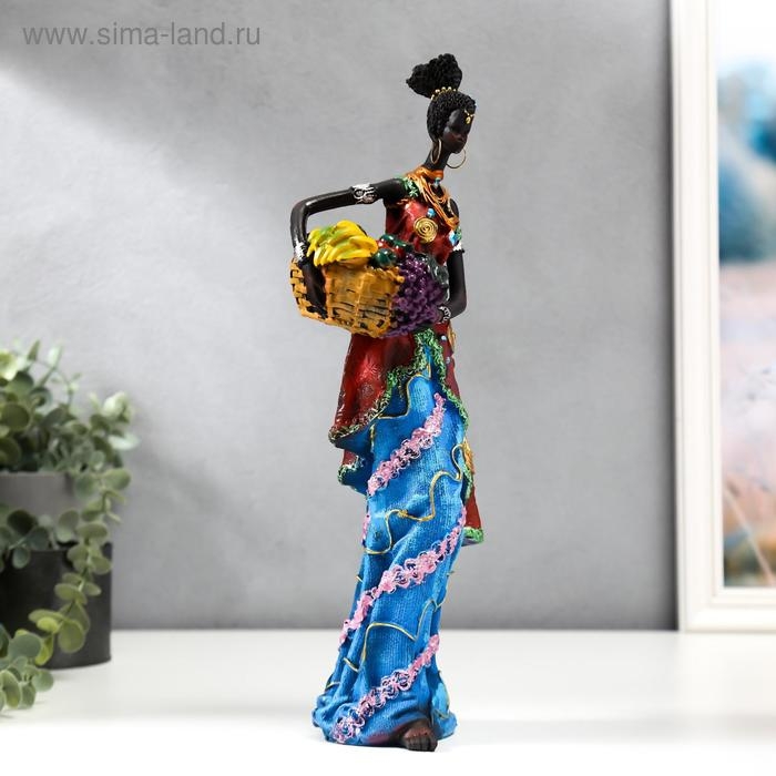 Сувенир полистоун  Сувенир полистоун "Африканка в цветном платье, с корзиной фруктов" МИКС 32,5х10х8 см