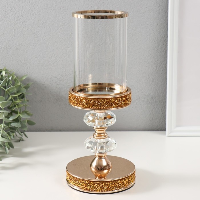 Подсвечник стекло, металл на 1 свечу Подсвечник стекло, металл на 1 свечу "Вива кристалл" на магните, золото 11,8х11,8х28 см