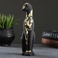 Фигура керамика &laquo;Кошка Багира&raquo;, чёрная, правая, роспись, 5&times;4&times;20 см