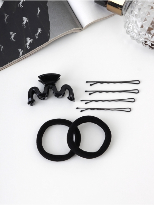 Набор для волос «Вивьен», 2 резинки 5.5 см, 8 невидимок 5.5 см, краб 4.5 см, волна, чёрный Набор для волос «Вивьен», 2 резинки 5.5 см, 8 невидимок 5.5 см, краб 4.5 см, волна, чёрный