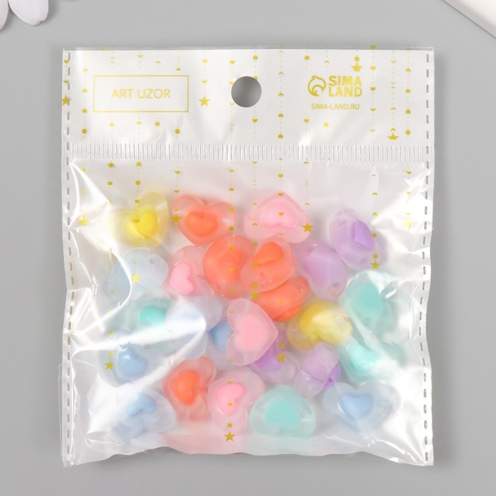 Бусина акрил "Сердце в сердце - матовое" набор 25 шт разноцветные 1х1,7х1,3 см