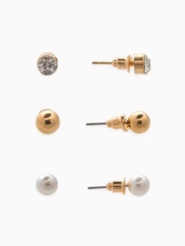 Набор 2 предмета: 3 колье, 3 пары пусет &laquo;Эстетика&raquo;, сердце, белый в золоте, 32 см