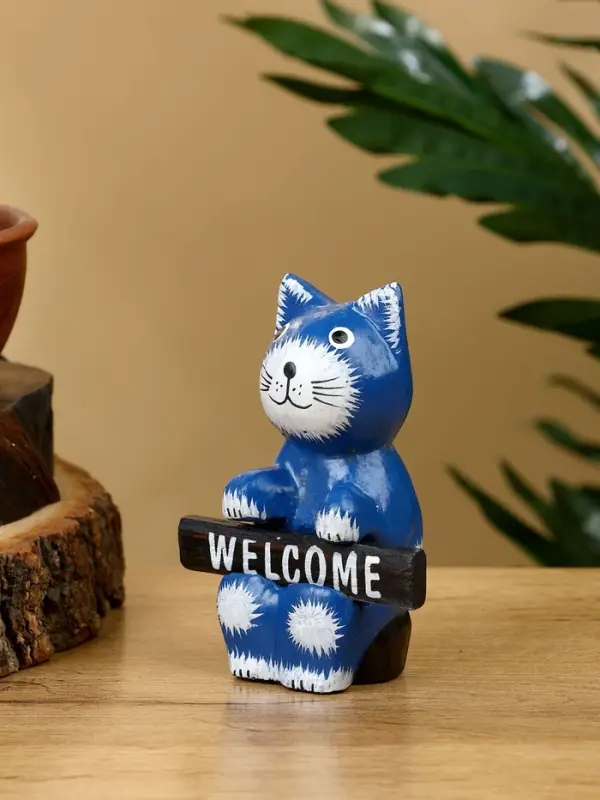 Сувенир  Сувенир "Кот с табличкой WELCOME" дерево 8х4х10 см, цв. синий