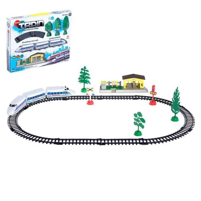 Железная дорога &laquo;Электропоезд&raquo;, работает от батареек, в комплекте: деревья, знаки и станция