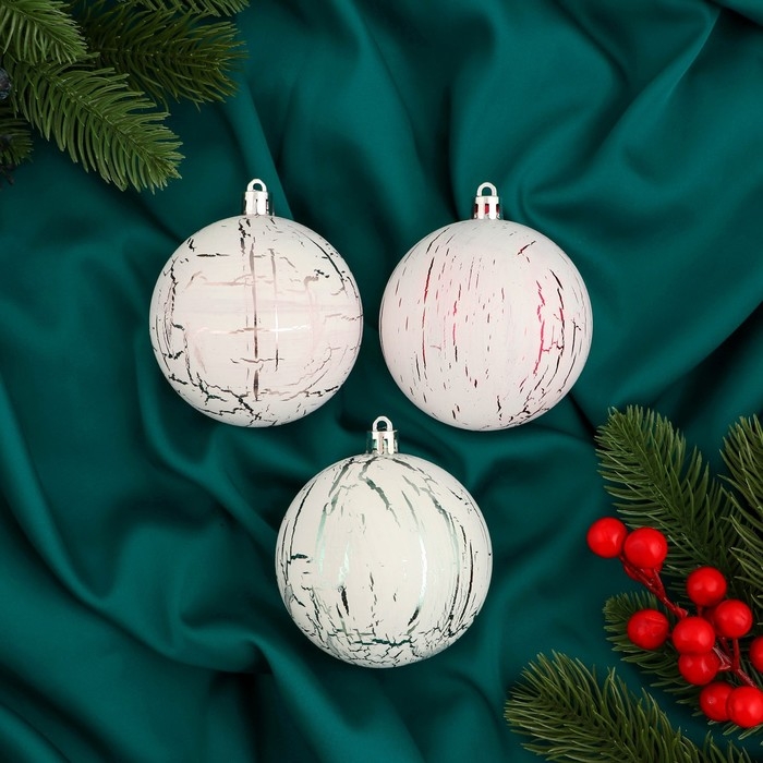 Набор шаров пластик d-8 см, 3 шт Набор шаров пластик d-8 см, 3 шт "Мюриель" белый