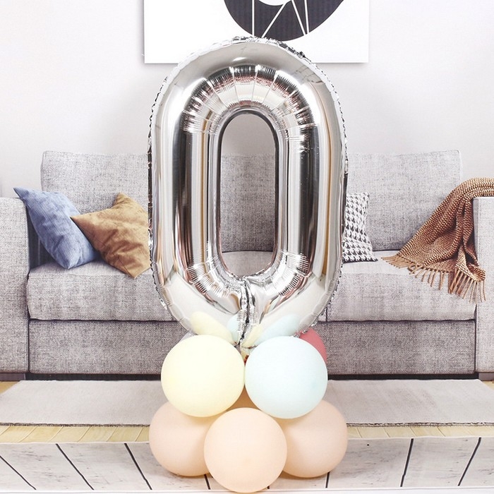 Шар фольгированный 40 Шар фольгированный 40" Цифра 0, цвет серебряный