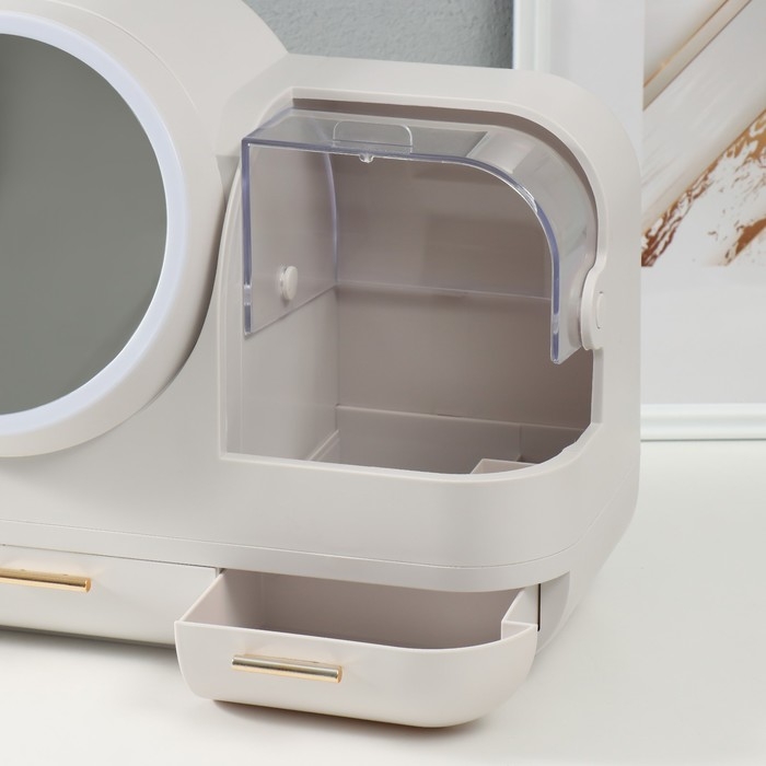 Шкатулка для косметики пластик, зеркало с подсветкой Шкатулка для косметики пластик, зеркало с подсветкой "Белоснежная" 37,5х22х31 см