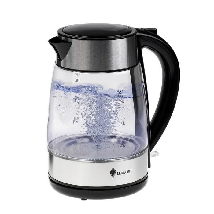 Чайник электрический Leonord LE-1513, стекло, 1.7 л, 2200 Вт, серебристый Чайник электрический Leonord LE-1513, стекло, 1.7 л, 2200 Вт, серебристый