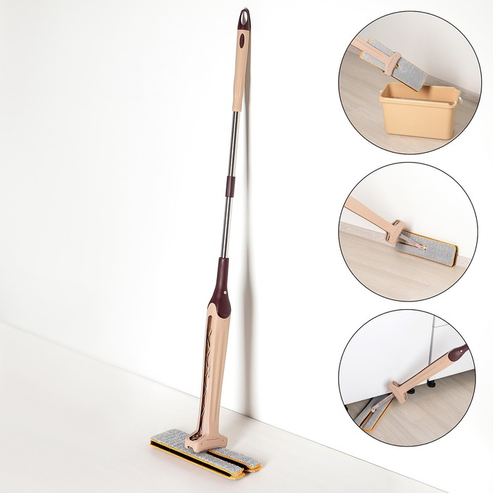 Швабра с отжимом Доляна, двусторонняя насадка из микрофибры 38×12 см, стальная ручка 134 см Швабра с отжимом Доляна, двусторонняя насадка из микрофибры 38×12 см, стальная ручка 134 см