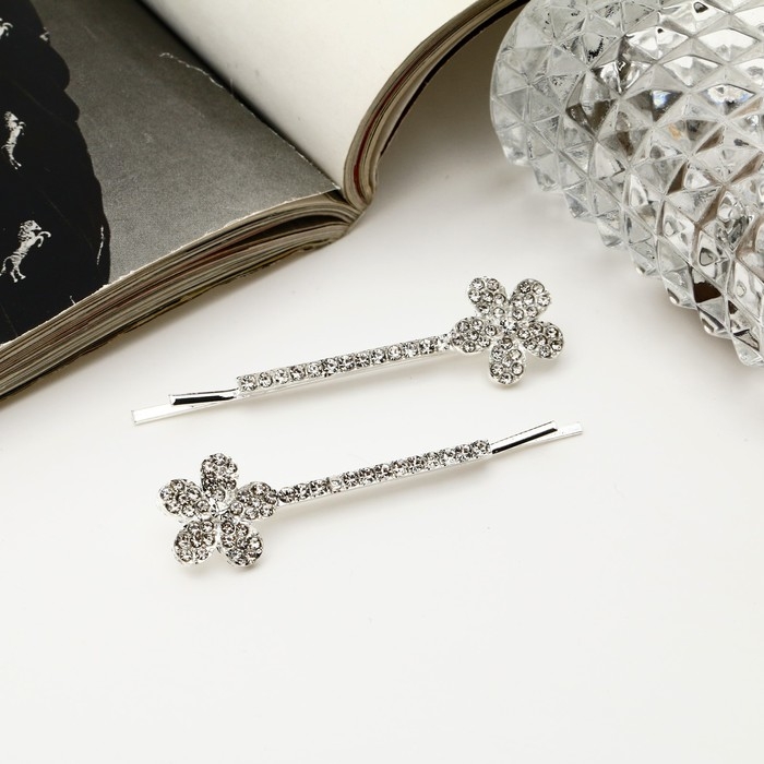 Невидимка для волос  Невидимка для волос "Капелла" (набор 2 шт) цветочек, 5,5 см, серебро