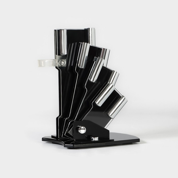 Набор кухонный на подставке «Изгиб», 5 предметов: 4 ножа, 7,5 см, 10 см, 13 см, 15 см, овощечистка, цвет зелёный