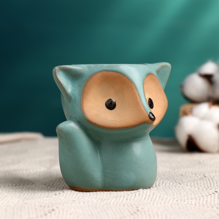 Горшок Горшок "Лисенок Фред" бирюзовый, 8х9х9см