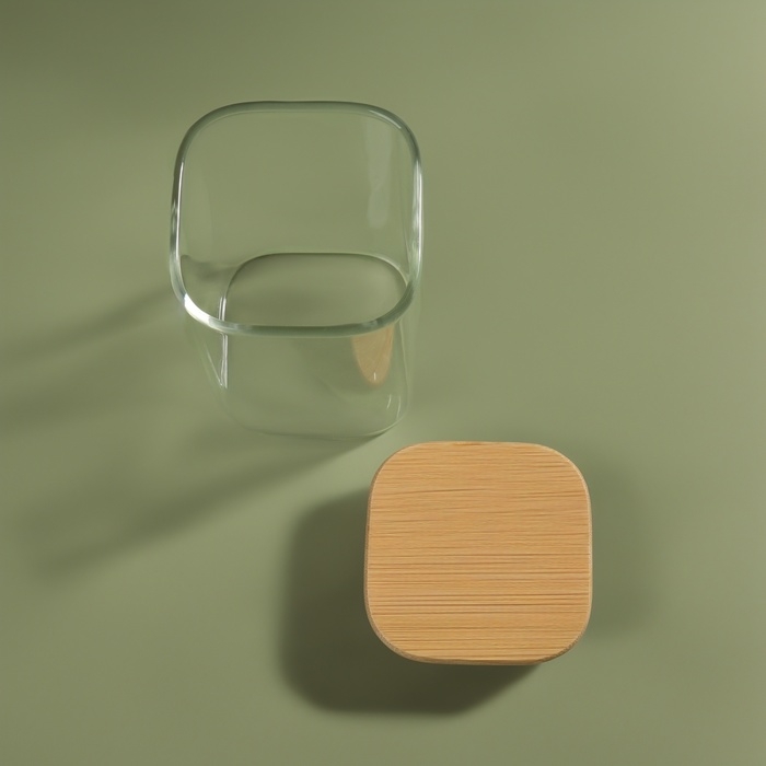 Органайзер для хранения ватных палочек «BAMBOO», с крышкой, 10 × 6 × 6 см, в картонной коробке, цвет прозрачный/коричневый Органайзер для хранения ватных палочек «BAMBOO», с крышкой, 10 × 6 × 6 см, в картонной коробке, цвет прозрачный/коричневый