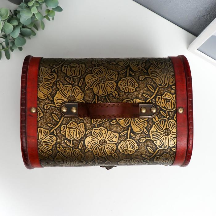 Шкатулка дерево состаренная "Золотые цветы на чёрном" сундучок 23х30х24 см