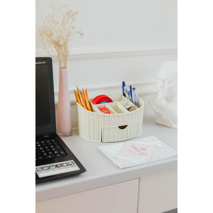Органайзер «Вязание», с ящиком, цвет белый ротанг Органайзер «Вязание», с ящиком, цвет белый ротанг