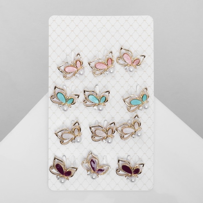 Брошь &laquo;Бабочка&raquo; с жемчужиной, цвет МИКС в золоте (неделимая фасовка 12 шт., цена за шт.)