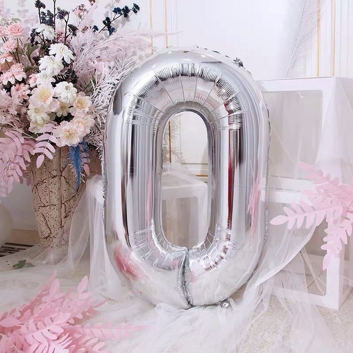 Шар фольгированный 40 Шар фольгированный 40" Цифра 0, цвет серебряный