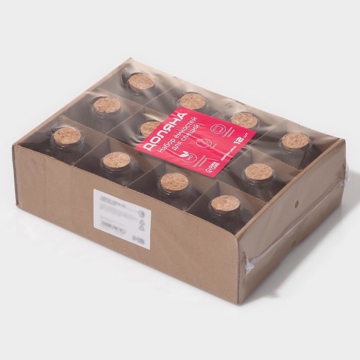 Набор баночек стеклянных для специй с пробковой крышкой Доляна «Парфе», 50 мл, 5,5×5,5×7 см, 12 шт Набор баночек стеклянных для специй с пробковой крышкой Доляна «Парфе», 50 мл, 5,5×5,5×7 см, 12 шт