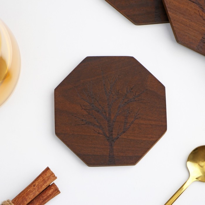 Набор подставок под кружки Magistro «Древо», 4 шт, акация Набор подставок под кружки Magistro «Древо», 4 шт, акация