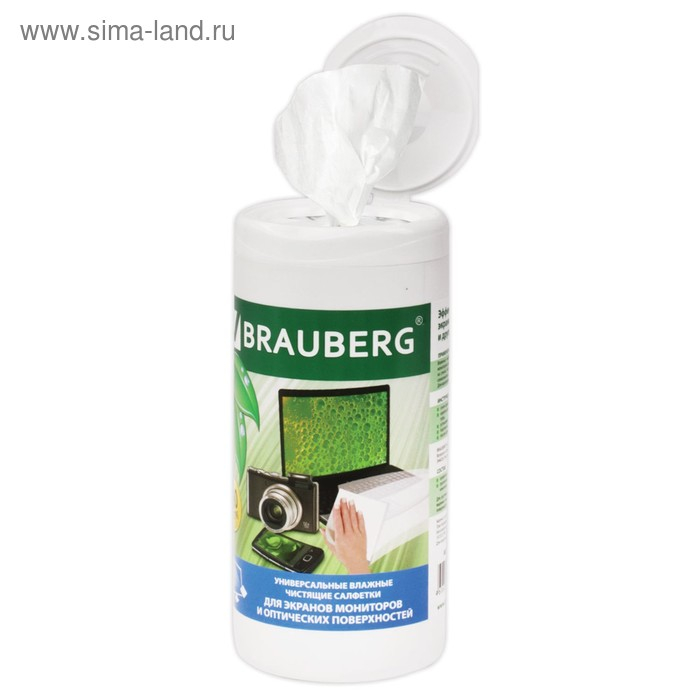 Чистящие салфетки BRAUBERG для мониторов и оптических поверхностей, влажные, в тубе 100 штук Чистящие салфетки BRAUBERG для мониторов и оптических поверхностей, влажные, в тубе 100 штук