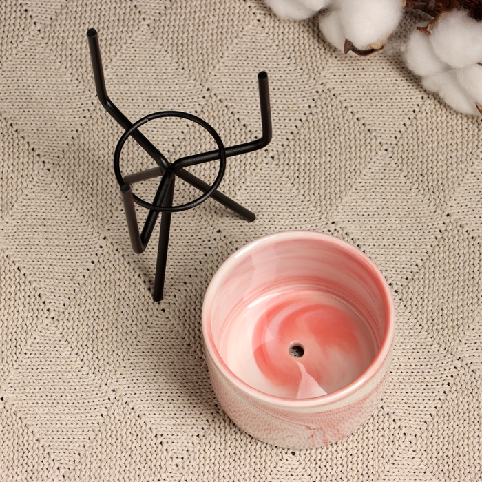 Кашпо  Кашпо "Цилиндр" розовое, на черной подставке, 13х8см