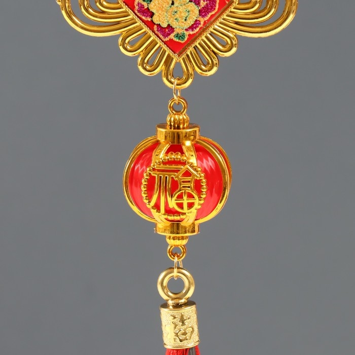 Подвеска пластик, текстиль Подвеска пластик, текстиль "Китайский фонарик и узел - На счастье" 4,2х8,2х39 см