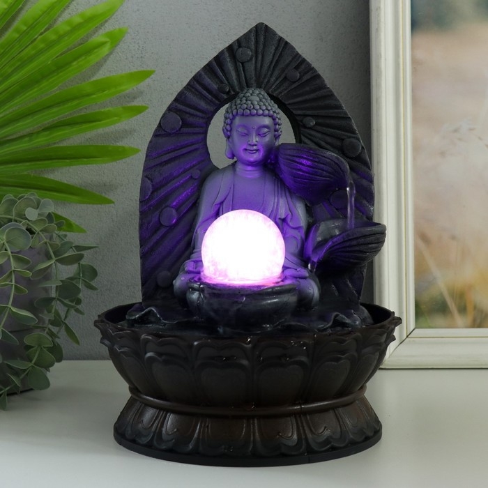 Фонтан настольный от сети, подсветка Фонтан настольный от сети, подсветка "Будда в сером с кувшинами" 20х20х30 см