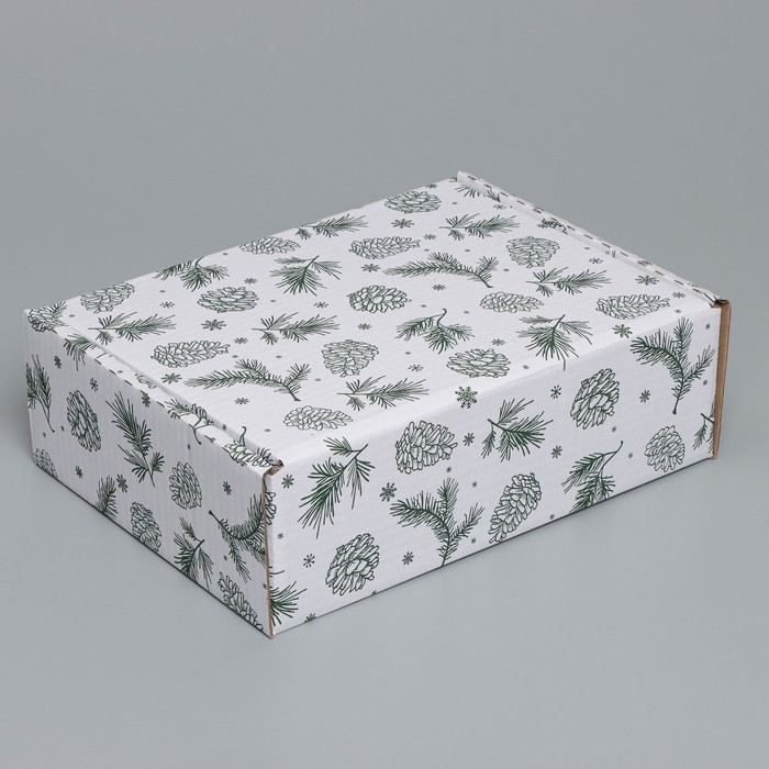 Коробка новогодняя складная «Шишки», белый, 27 х 21 х 9 см, Новый год Коробка новогодняя складная «Шишки», белый, 27 х 21 х 9 см, Новый год