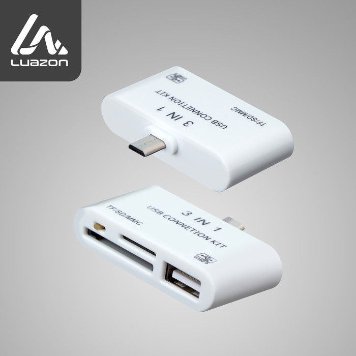 Картридер-OTG Luazon LNCR-100, адаптер microUSB, разъемы USB, microSD, SD, белый Картридер-OTG Luazon LNCR-100, адаптер microUSB, разъемы USB, microSD, SD, белый
