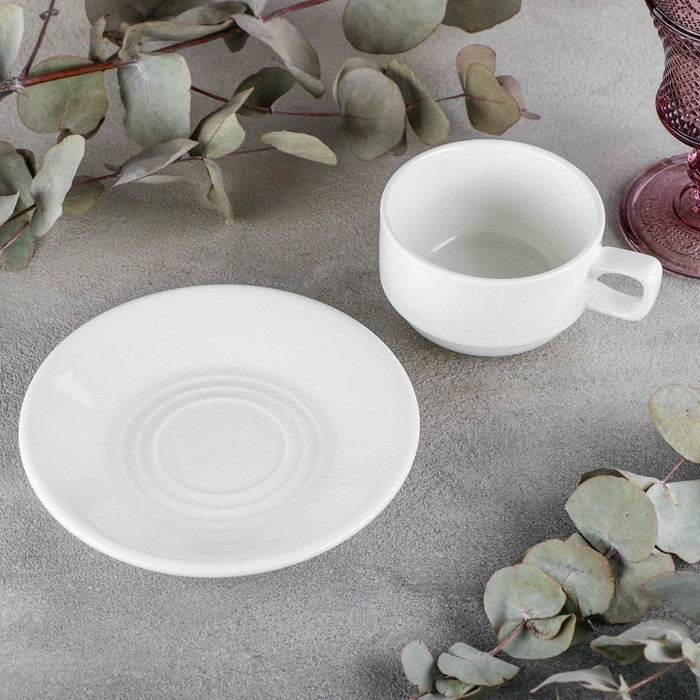 Чайная пара фарфоровая Wilmax Stella, 2 предмета: чашка 220 мл, блюдце d=15 см, цвет белый Чайная пара фарфоровая Wilmax Stella, 2 предмета: чашка 220 мл, блюдце d=15 см, цвет белый