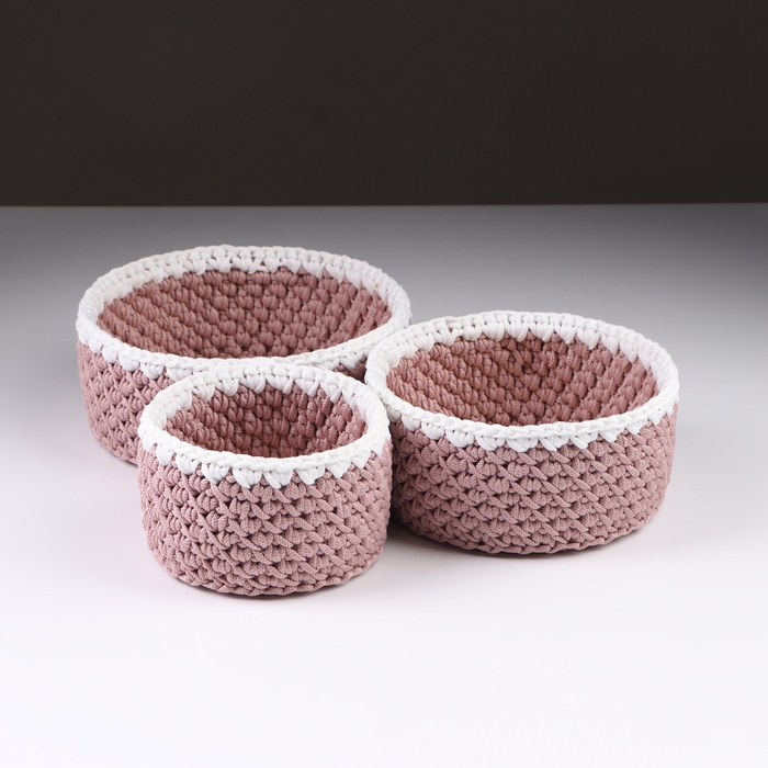 Набор вязанных корзин, 3 шт, полиэфирное волокно, сиреневый Набор вязанных корзин, 3 шт, полиэфирное волокно, сиреневый