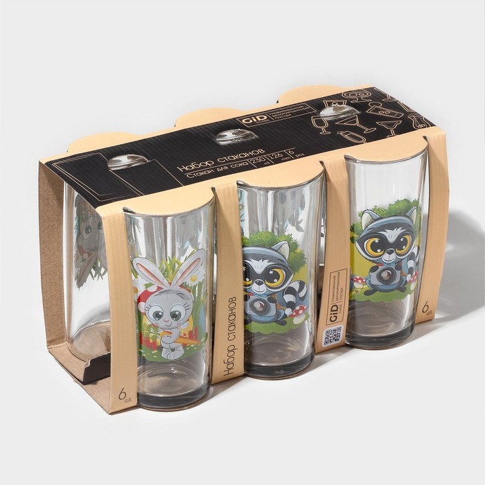 Набор стаканов «Веселые зверюшки», стеклянный, 230 мл, рисунок микс Набор стаканов «Веселые зверюшки», стеклянный, 230 мл, рисунок микс