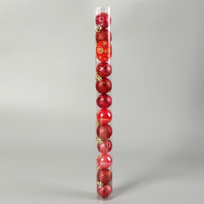 Набор шаров пластик d-4 см, 12 шт Набор шаров пластик d-4 см, 12 шт "Мелодия" узор глянец, красный