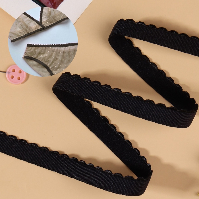 Резинка становая, с ажурным краем, 10 мм, 10 ± 0,5 м, цвет чёрный Резинка становая, с ажурным краем, 10 мм, 10 ± 0,5 м, цвет чёрный