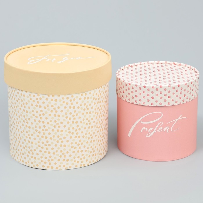 Набор шляпных коробок 2 в 1, упаковка подарочная, «Точки», 13 х 13 см, 16 х 16 см Набор шляпных коробок 2 в 1, упаковка подарочная, «Точки», 13 х 13 см, 16 х 16 см