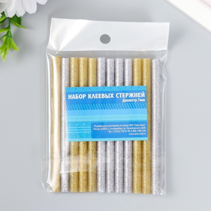 Клеевые стержни для клеевого пистолета "Золото и серебро" 7ммх10 см (набор 12 шт)