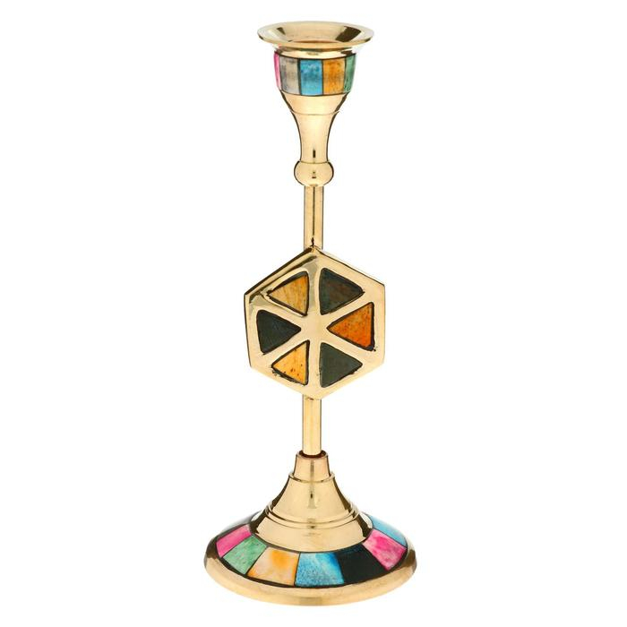 Подсвечник "Калейдоскоп" латунь, перламутр 7х7х18 см