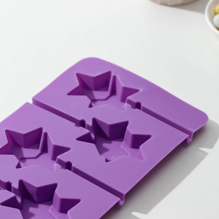 Форма для леденцов новогодний Доляна «Звёзды», силикон, 24×11×1 см, 6 ячеек (5,2×4 см), с палочками, цвет МИКС Форма для леденцов новогодний Доляна «Звёзды», силикон, 24×11×1 см, 6 ячеек (5,2×4 см), с палочками, цвет МИКС