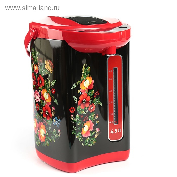 Термопот DЕLTA DL-3034, 4.5 л, 750 Вт, чёрно-красный с рисунком  Термопот DЕLTA DL-3034, 4.5 л, 750 Вт, чёрно-красный с рисунком "Хохлома"