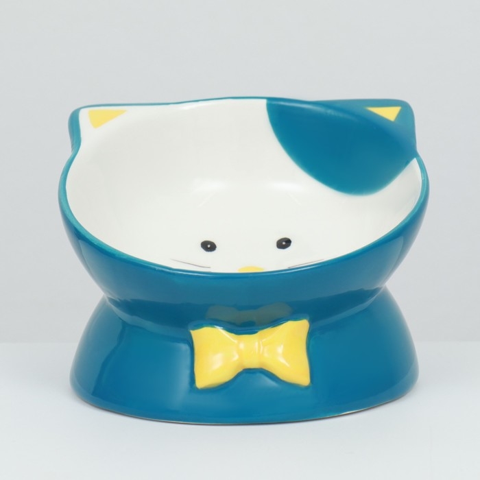 Миска керамическая  Миска керамическая "Киса" на подставке-лапках 200 мл  13 х 12 х 8 см, голубая