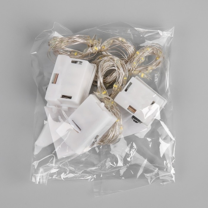 Набор гирлянд «Нить» 2 м роса, IP20, серебристая нить, 20 LED, свечение тёплое белое, 3 режима, батарейки AG13х3 (в комплекте), 3 шт.