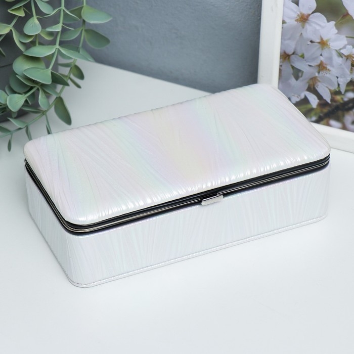 Шкатулка кожзам для украшений Шкатулка кожзам для украшений "Полосы.Текстура. Белые переливы" 6х9,8х18,5 см