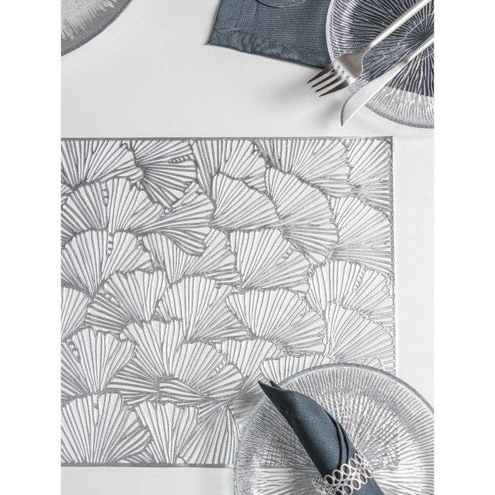 Салфетки сервировочные на стол Доляна «Веер», 4 шт, 30×45 см, цвет серебряный
