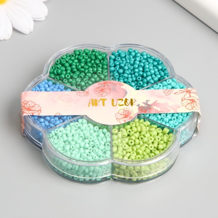 Бисер стекло 12/0 в цветке  Бисер стекло 12/0 в цветке "Цвета леса" цветной 7 цветов х 8  гр 8,2х8,2х2 см