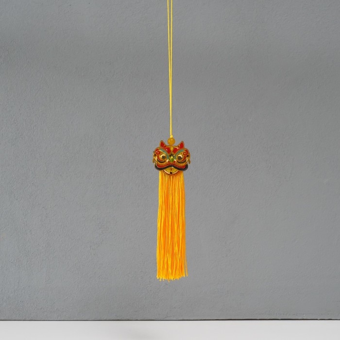 Подвеска текстиль, пластик Подвеска текстиль, пластик "Китайский лев" жёлтая 2х4х14 см